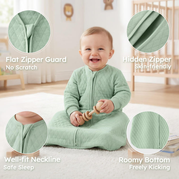 Yoofoss Baby Sleep Sack 12-18 Months 1.0 Tog Long Sleeve Sleep Sack Organic Cotton Wearable Blanket for Toddlers 2-Way Zipper Quilted Sleeping Sacks(Large)