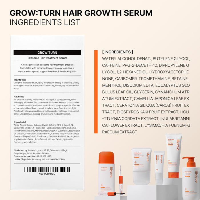 lilyeve GROWTURN Hair Growth Serum with Built-in Brush, Heartleaf-Derived Exosomes to Revitalize, Scalp Massager, Korean Hair Care, 3.38 fl. oz. (Pack of 1)