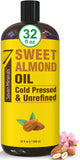 Seven Minerals, Pure Cold Pressed Sweet Almond Oil - Big 32 fl oz Bottle - Unrefined &100% Natural - For Skin & Hair, with No Added Ingredients - Perfect Carrier Oil for Essential Oils