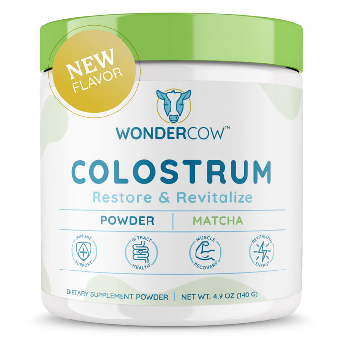 WONDERCOW Colostrum Supplement Powder for Gut Health, Immune Support, Muscle Recovery & Wellness | Natural IgG Pure Whole Bovine Colostrum Superfood, Matcha, 60 Servings