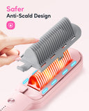 Wavytalk Ionic Hair Straightener Brush, Hair Straightening Comb with Negative Ions, Anti-Scald Ceramic Flat Iron Comb Fast Heating for Home Salon, Dual Voltage Pink.