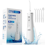 ZPN Water flosser for Teeth Cleaning and Flossing with 5 Replaceable Jet Tips, IPX7 Waterproof Water Flosser Portable and Rechargeable for Home and Travel with 4 Modes Normal/Soft/Pulse/Custom (White)