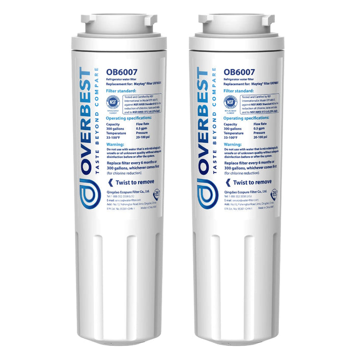 Overbest UKF8001 Replacement for EveryDrop by Whirlpool Refrigerator Water Filter 4, EDR4RXD1, Pack of 2
