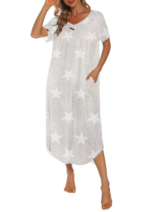 YOZLY Sleepwear Womens Soft Long Nightgown Cotton House Dress for Elderly (Deep Grey, L)