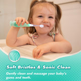 Papablic Toddler Sonic Electric Toothbrush for Ages 1-3 Years, Baby Electric Toothbrush with Cute Dino Cover and Smart LED Timer, 4 Brush Heads (Jo)