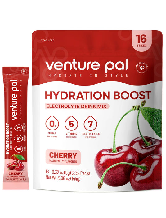 Venture Pal Sugar Free Electrolyte Powder Packets - Liquid Daily IV Drink Mix for Rapid Hydration & Party Recovery | 5 Vitamins & 7 Electrolytes| Keto Friendly | Non-GMO | Certified Vegan | 16 Sticks