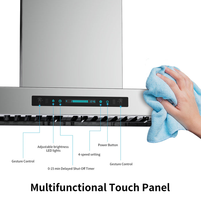 IKTCH 30 inch Wall Mount Range Hood, 1200 CFM Ducted Range Hood with 4 Speed Fan, Durable Stainless Steel with Gesture Sensing & Touch Control IKP01-30