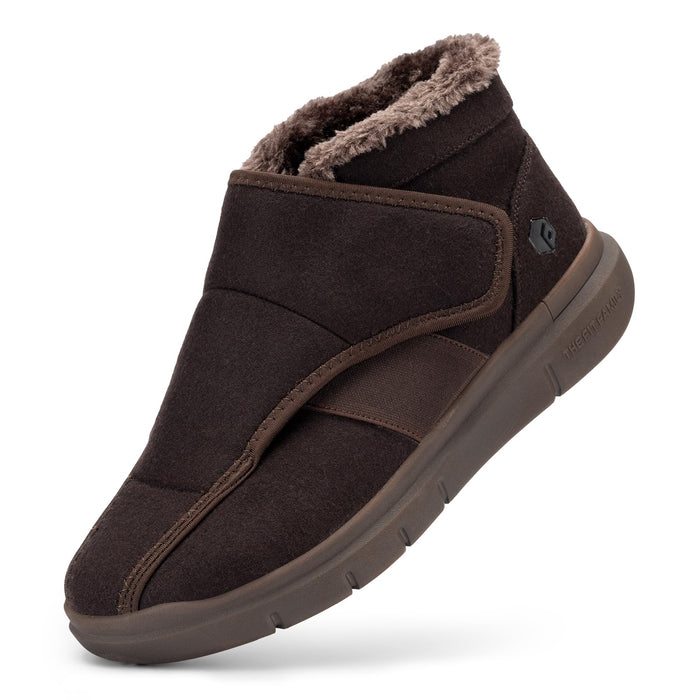 FitVille Diabetic Shoes for Women Wide Width Warm Slip-on Swollen Feet Shoes Boots Lightweight Adjustable Closure Walking Shoes for Elderly Foot Pain Relief Neuropathy (7.5 Wide,Copper Brown)