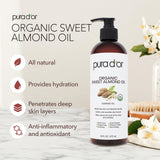 PURA D'OR 16 Oz ORGANIC Sweet Almond Oil - 100% Pure & Natural USDA Certified Cold Pressed Carrier Oil For DIY Beauty - Non-Greasy, Unscented, Hexane Free Moisturizer & Massage Oil - For Hair & Skin