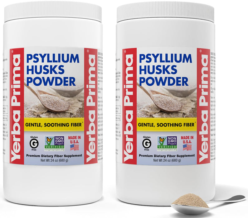 Yerba Prima Psyllium Husks Powder - 24 oz (Pack of 2) - Unflavored - Fine Ground - Natural Fiber Supplement with Soluble & Insoluble Fiber