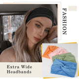 Tobeffect Wide Headbands for Women, 7'' Extra Large Turban Headband Boho Cloth Hairband Colorful Hair Twisted Knot Accessories, 6 Pack