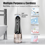 Cordless Water Flosser for Teeth Rechargeable - FZCOK 7 Clean Settings Oral Irrigator Dental Flosser for Braces Adults Teeth Cleaning Portable with Long Battery Life, Waterproof(Black)