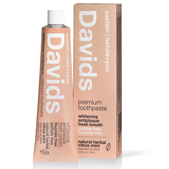 Davids Fluoride Free Toothpaste, Teeth Whitening, Antiplaque, SLS (Sulfate) Free, Promotes Enamel Health, Mouth & Gum Detox, EWG Verified, Natural Herbal Citrus Mint, 5.25oz