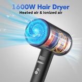 SIYOO Professional Hair Dryer Ionic Blow Dryer with Diffuser and Nozzle, 1600 Watt Negative Ions Salon Light Hairdryer for Man Women Black