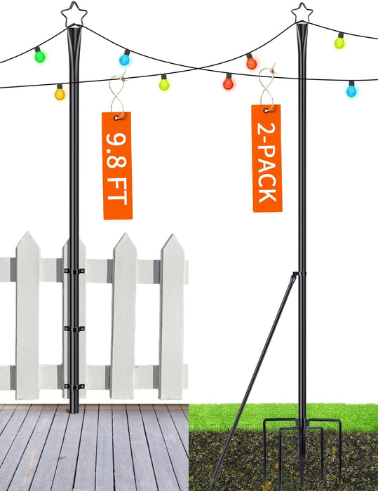 XDW-GIFTS String Light Pole - Steel Poles for Outdoor String Lights Hanging, Garden, Backyard, Patio Lighting Stand for Parties, Christmas, Wedding, 2 Pack