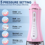 Water Dental Flosser Cordless Teeth Cleaning MOCEL 5 Modes Oral Irrigator Portable and USB C Cable Rechargeable IPX7 Waterproof Flossing Teeth Pick Irrigation Cleaner for Home Travel (Pink)