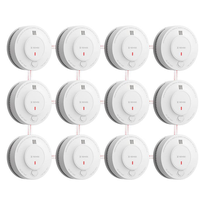 X-Sense Wireless Interconnected Smoke Detector Fire Alarm with Over 820 ft Transmission Range, SD19-W, Pack of 12