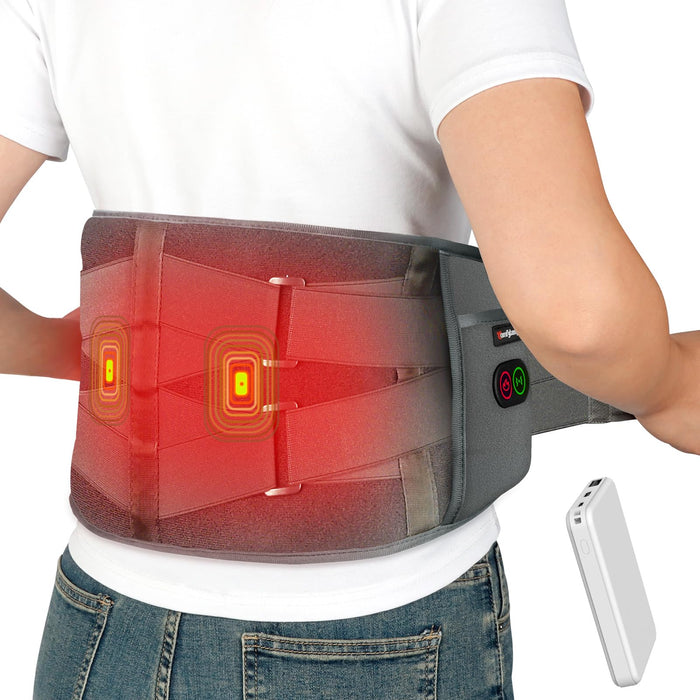 Comfytemp Cordless Heating Pad with Massager for Back Pain Relief, Portable Lower Back Massager FSA HSA Eligible, Wearable Heating Pads for Cramps with 3 Heat, Auto-Off,Birthday Gifts for Mom Dad Grey