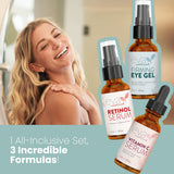 Eva Naturals Facelift in a Bottle - 3-in-1 Anti-Aging Set with Retinol Serum, Vitamin C Serum and Eye Gel - Formulated to Reduce Wrinkles, Fade Dark Spots and Treat Under-Eye Bags - Premium Quality