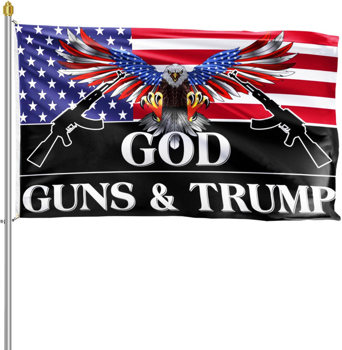 Trump 2024 Flag 3x5 Outdoor God Guns and Trump Flag 150D Premium Polyester Trump US American Patriotic Eagle Flag with Brass Grommets for Outdoor Indoor Room Wall