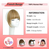 NAYOO Bangs Hair Clip in Bangs 100% Real Human Hair Extensions French Bangs Clip on Air Bangs for Women Hairpieces Curved Bangs for Daily Wear（Ash Blonde）