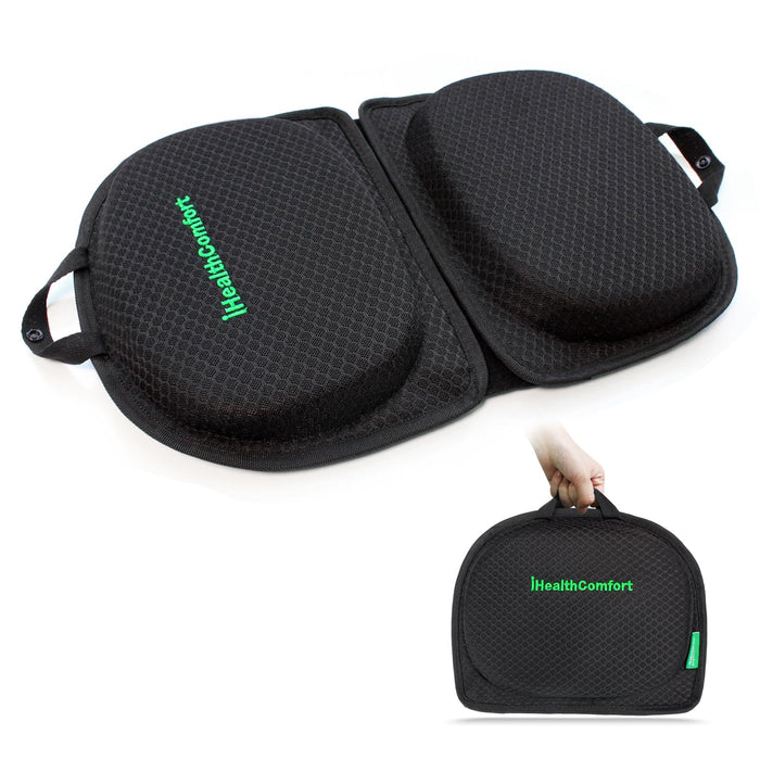 IHEALTHCOMFORT Small Travel Seat Cushion,Gel Memory Foam Seat Cushion,Supportive Butt Pillow,Portable and Foldable for Long Sitting Hours on Stadium Airplane Car Seat