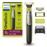 Philips Norelco OneBlade 360 Face + Body, Hybrid Electric Razor and Beard Trimmer for Men with 5-in-1 Face Stubble Comb and Body Hair Trimmer Kit, QP2834/70