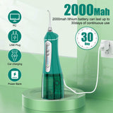 Water Dental flosser for Teeth Cleaning - Rechargeable Cordless Oral Irrigator 4 Modes 6 Tips IPX 7 Waterproof Portable Teeth Cleaner Pick for Home Trave（Green）