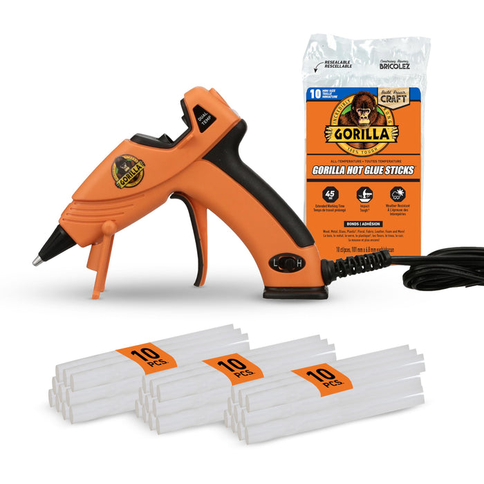 Gorilla Dual Temp Mini Hot Glue Gun Kit with 30 Hot Glue Sticks, Precision Nozzle, and Easy Squeeze Trigger, for DIY, Craft, Repairs, and More, Orange (Combo Pack:1 Mini Gun, 30 Glue Sticks)