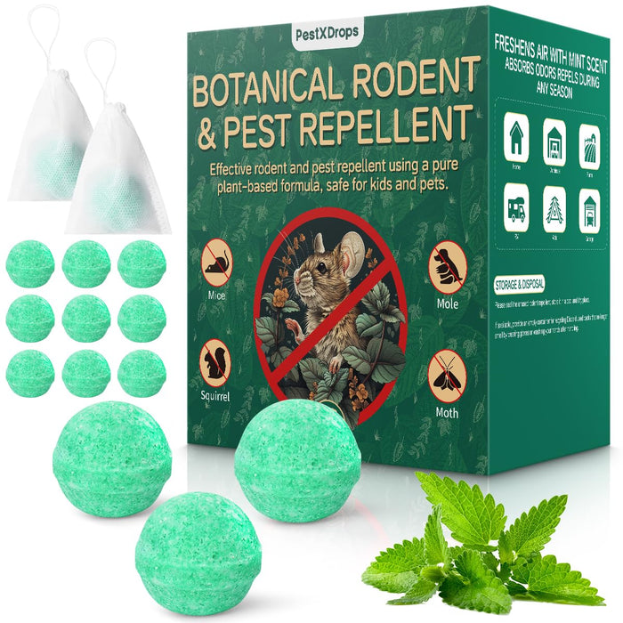 Rodent Mouse Repellent Balls 14 Pack, Moth Balls for Rodents Mouse Deterrent, Peppermint Oil Pest Control for Rodents, Squirrels, Skunk, Mole, Gopher, Pets Safe, Indoor and Outdoor Use