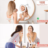 KEDSUM Flexible Gooseneck 6.8" 10X Magnifying LED Lighted Makeup Mirror, Bathroom Magnification Vanity Mirror with Suction Cup, 360 Degree Swivel, Daylight, Battery Operated, Cordless & Travel Mirror