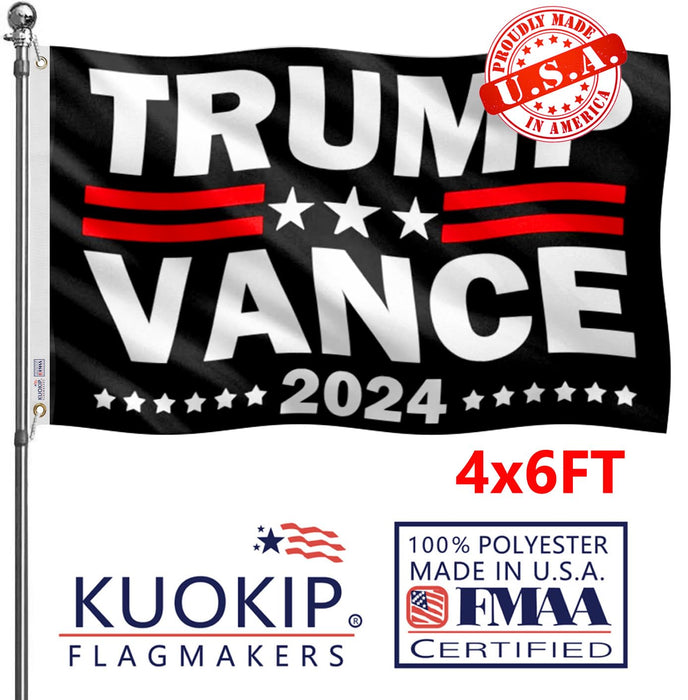 Double Sided Black Trump Vance 2024 Flag 4x6 Made in USA Outdoor Heavy Duty 3 Ply Polyester Trump Flag with White Starting Tape and 2 Brass Grommets