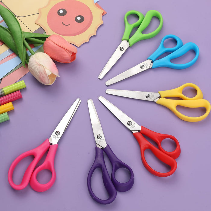 BURVAGY 48Pack 5.5" Safety Small School Kids Student Round Blunt Tip Craft Scissors Bulk, Stainless Steel Blades Comfort Grip Scissors for Kid Children Kindergarten Cutting Paper