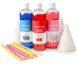 Nostalgia Premium Snow Cone Syrup Party Kit, 20 Snow Cones, 20 Spoons/Straws, Blue Raspberry, Cherry, Cotton Candy