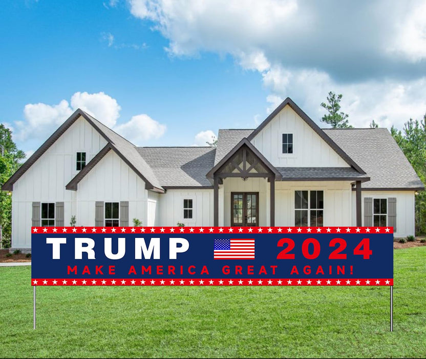 Donald Trump 2024 For President Campaign Large Banner Sign Flag with Brass Grommets,Trump Make America Great Again Outdoor Sign House Banner Yard Lawn Decoration 98X18''