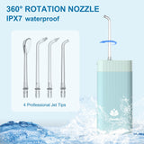 Caredite Water Flosser Cordless,Portable Mini Oral Irrigator Teeth Cleaner, Rechargeable Power Dental Flosser Picks for Travel Home, 4 Tips 3 Modes, IPX7 Wateroproof for Teeth Braces Dental Care,Blue