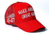 Trump 2024 45-47 MAGA Trucker Hat Make America Great Again Slogan with USA Flag Adjustable Baseball Cap Mesh Snap(Red MAGA Hat)