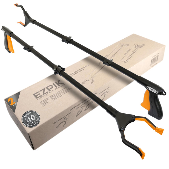 2 x EZPIK® 40" Reacher Grabber Pickup Tool + Grabbers for Elderly Grab It Reaching Tool Heavy Duty - Trash Picker Upper Tool - Claw Grabber Pickup Tool - Arm Extender Grabber (2 Pack)