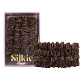 SILKIE x4 Set 100% Pure Mulberry Silk Brown Skinny Scrunchies Travel Pouch Everyday Hair Ties Elastics Hair Care Ponytail Holder No Damage (Praline)