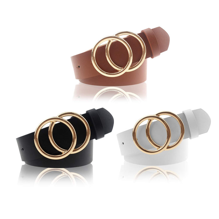 Udekit Women's Leather Belt Double O Ring Soft Faux Leather Waist Belt Small Size 24-28 (3 Pieces/Set)