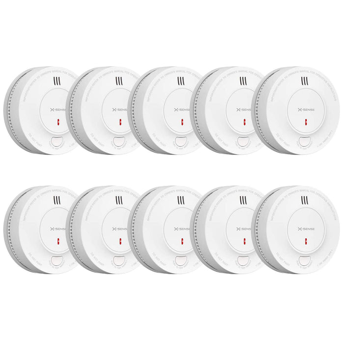 X-Sense Smoke Alarm, 10-Year Battery Fire Alarm Smoke Detector with LED Indicator & Silence Button, SD2J0AX, Pack of 10