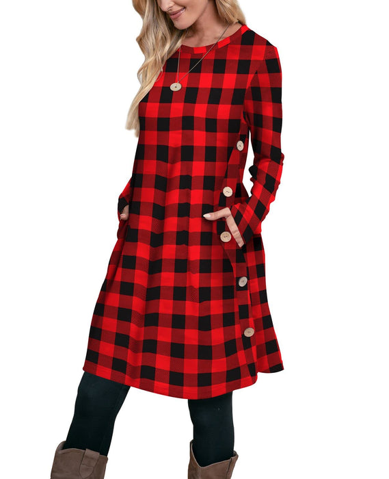 Long Sleeve Dress for Women Christmas Dresses for Women Red and Black Plaid L