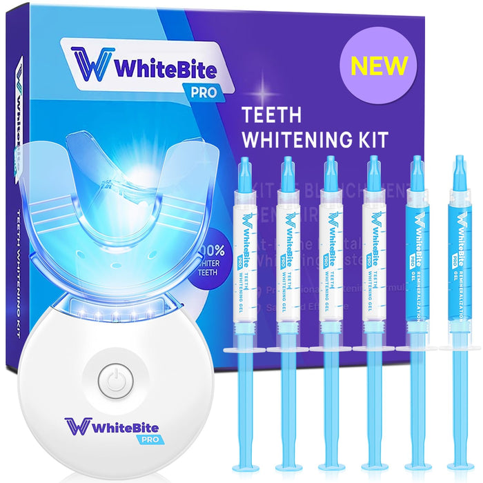 Whitebite Pro Professional Teeth Whitening Kit with Gels for Sensitive Teeth: Teeth Whitening LED Light, 35% Carbamide Peroxide Gel, Remineralization Gel and Mouth Tray