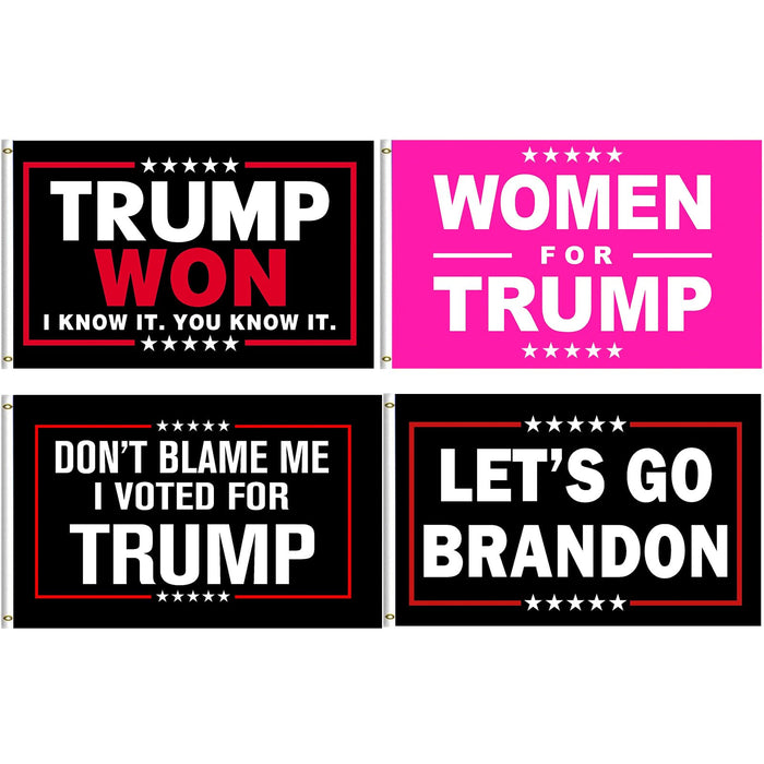 Trump 2024 Flag 4 PACKS - Take America Back Flag, TRUMP WON Flag，WOMEN FOR TRUMP Flag 3x5FT, .Perfect for Re-Elect Trump outdoor indoor (TRUMP WON - 4 PCS)