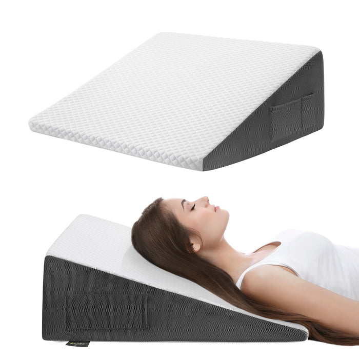 Cozymaker 10" Bed Wedge Pillow for Sleeping After Surgery, Back Support, Leg Elevation, Gerd Acid Reflux, Neck Pain, Snoring, Cooling Memory Foam Triangle Incline Wedge