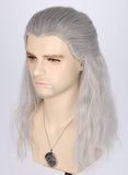 Topcosplay Long Curly Grey Wig for Men Cosplay Wig for Halloween Fancy Dress Party (Grey)