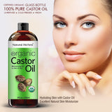 Natural Riches Organic Castor Oil Cold pressed Glass Bottle USDA certified for Dry Skin Hair Loss Dandruff Thicker Hair - Moisturizes heals Scalp Skin Thicker Eyelashes Eyebrows 8 fl oz