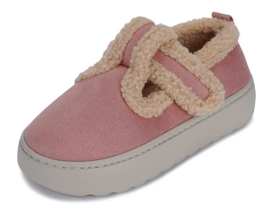 BRONAX Womens House Slippers Comfy Warm Fuzzy Adjustable Indoor Outdoor Home Elderly Shoes Slip On Cushioned EVA Thick Sole Memory Foam Faux Fur Lined for Ladies Size 37-38 Pink