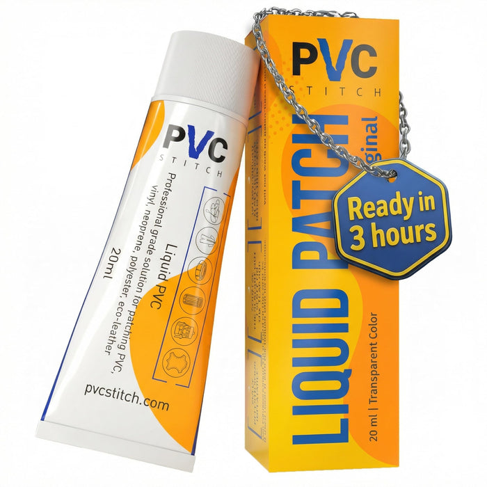 PVC Stitch Liquid Patch – Air Mattress Patch Kit Heavy Duty, Inflatable Patch Glue for PVC & PU, Inflatable Boats, Rafts, Kayaks, SUP, Hot Tubs, Waterbeds, Bounce Houses. Waterproof, 3-hr Cure, 20 ml