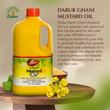 Dabur Kachi Ghani Mustard Oil - Oil for Skin and Hair Care, Cold-pressed Oil Body Massage, Therapeutic-Grade Mustard Oil, Natural Oil from Mustard Seeds, Unrefined Mustard Oil (2750 ml)